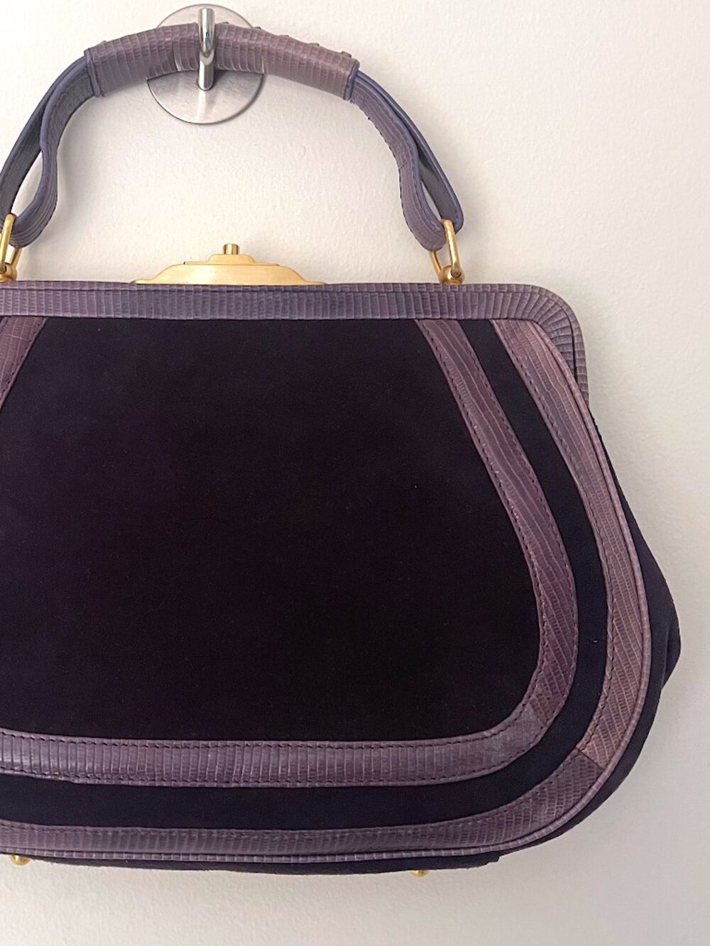 VIA SPIGA Purple Olivia Purple Suede Snakeskin Leather Trim Clutch Purse